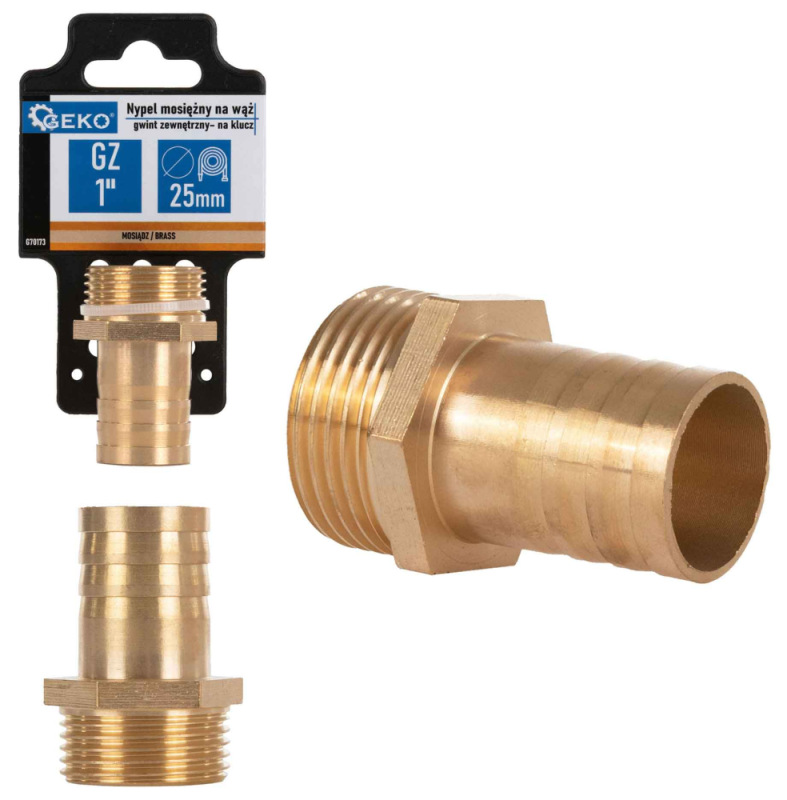 Mosadzná vsuvka na 25 mm hadicu, vonkajší závit 1", GEKO