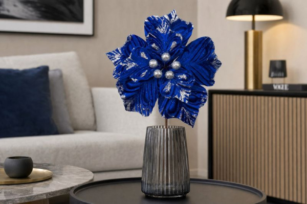 Kvet MagicHome Vianoce, poinsettia, modrý, 23,5 cm, veľkosť kvetu: 22 cm 1