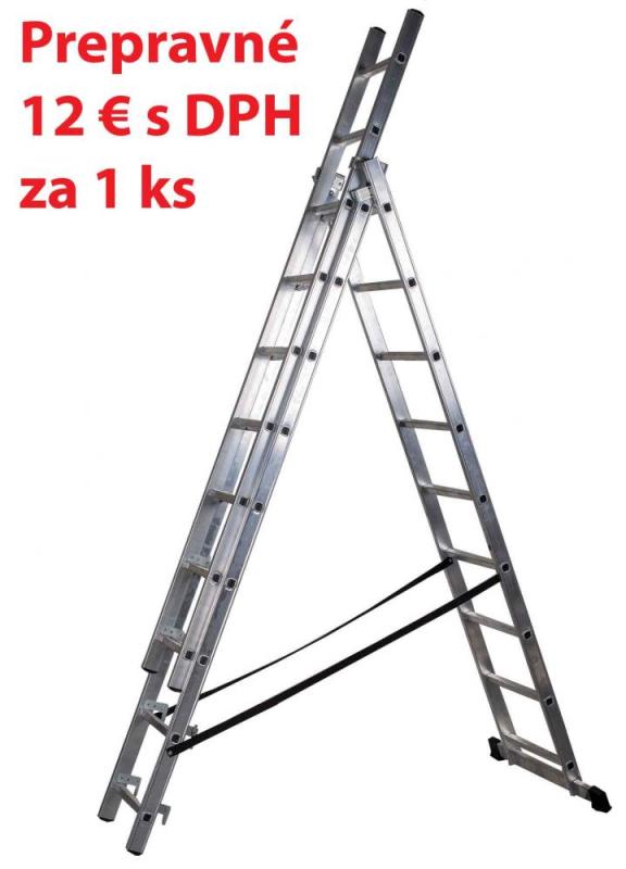 Rebrík hliníkový 3x9 stupne, 243/374/529 cm, nosnosť 150 kg, 13,4 kg, ELKOP