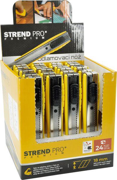 Nôž Strend Pro Premium, 18 mm, odlamovací, kovový, Sellbox 24 ks