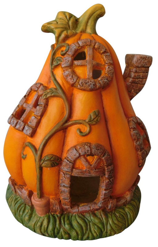Dekorácia MagicHome Nature, Tekvica, domček, terakota, 34 cm