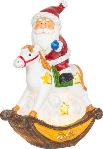 Dekorácia MagicHome Vianoce, Santa na koni, LED, polyresin, 12x5,5x18 cm