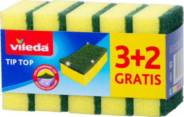 Hubka Vileda Tip Top, špongia na riad, bal. 3+2 ks 2