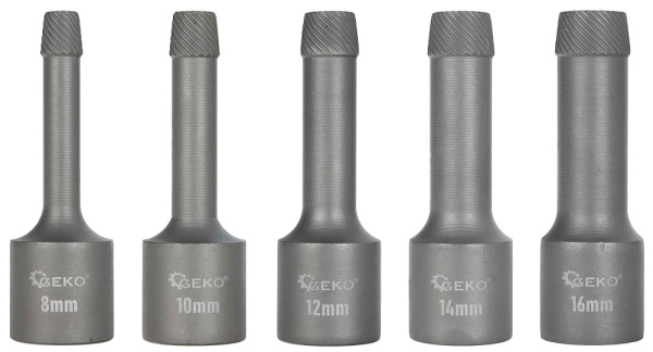 Sada 1/2" vyťahovačov zalomených skrutiek a čapov 8-16 mm, 5-dielna, GEKO 6