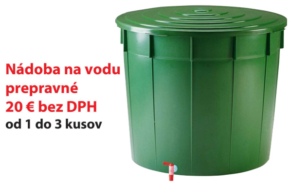 Nádoba na vodu 500 l, vrchnák + ventil, výška 90 cm, max. priemer 103 cm