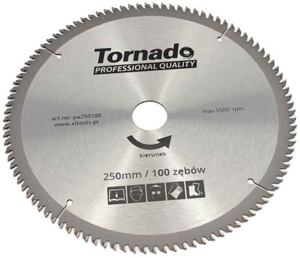 Pílový kotúč s SK plátkami 250 x 2,5 x 30, 100 zubov, na rezanie hliníka, TORNADO