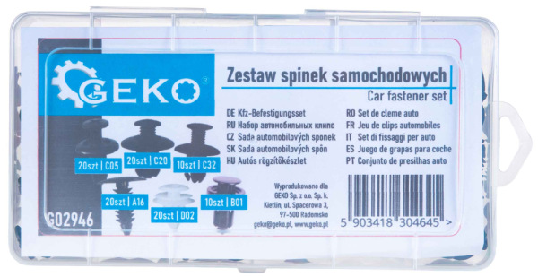 Sada automobilových kolíkov a krytiek, 100-dielna, GEKO 1