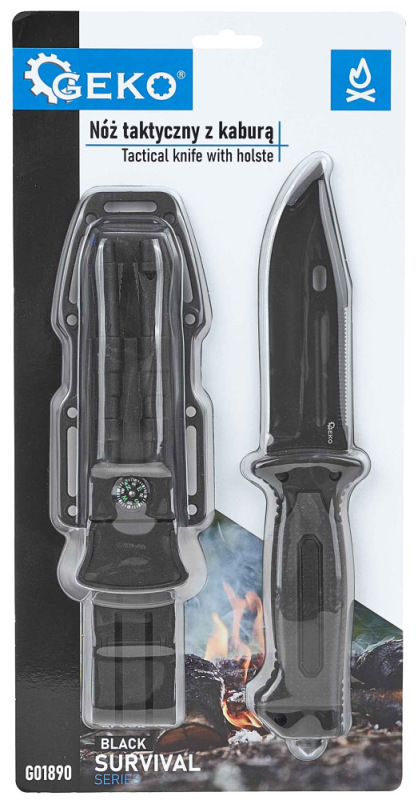 Taktický nôž BLACK Survival 275/135 mm s púzdrom, GEKO 3