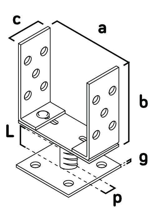 Podpera na hranoly ASU1, 0-125 mm, Zn, pätka nastaviteľná, podstavec 1