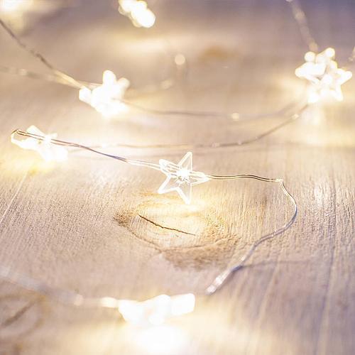 Reťaz MagicHome Vianoce Micro Star, 20 LED teplá biela, jednoduché svietenie, 3xAA, interiér, osvetl