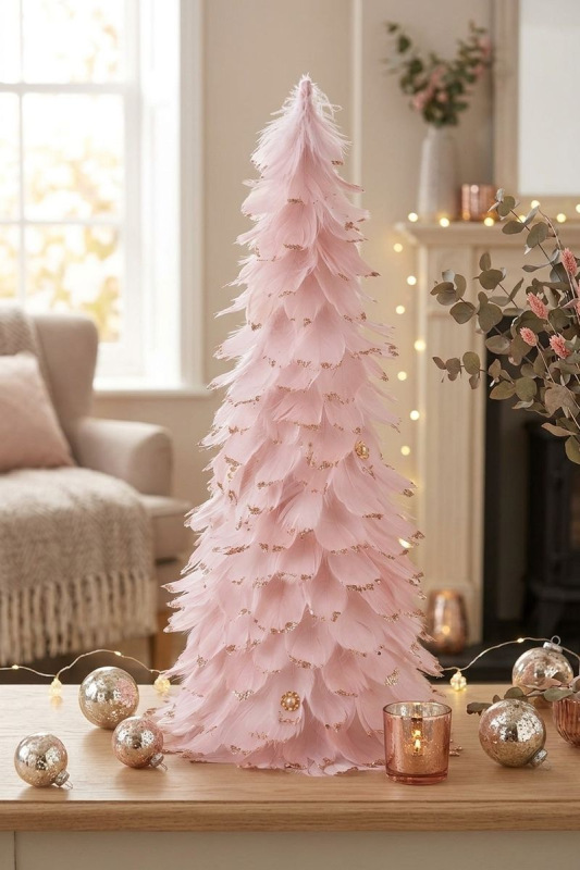 Dekorácia MagicHome Vianoce, Stromček z páperia, ružový, 22x46 cm 1
