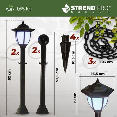 Lampa Strend Pro Garden, reťaz, ohrada, plot do záhrady, 2x solárne svietidlo, 1x LED, 16,5x16,5x71,