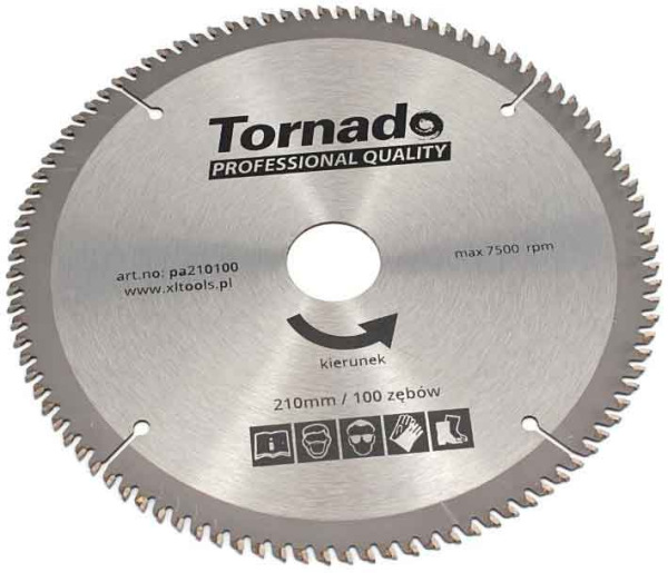 Pílový kotúč s SK plátkami 210 x 2,5 x 30, 100 zubov, na rezanie hliníka, TORNADO