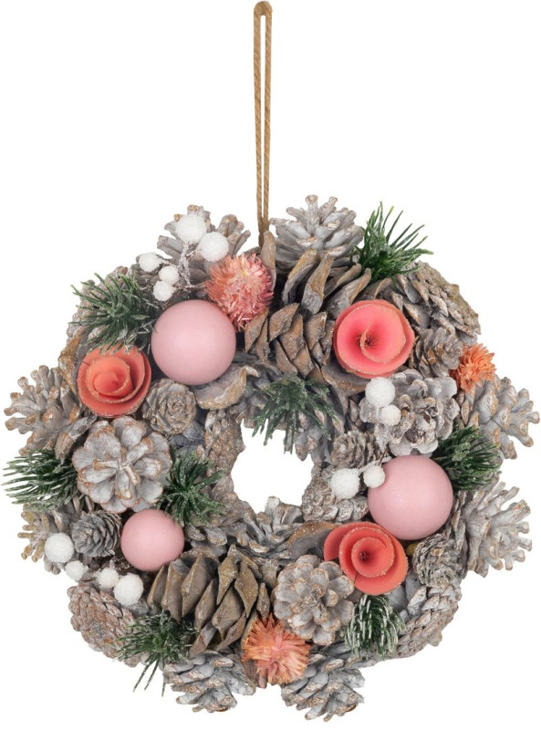 Veniec MagicHome Vianoce, závesný, ružovo-oranžový, 25 cm