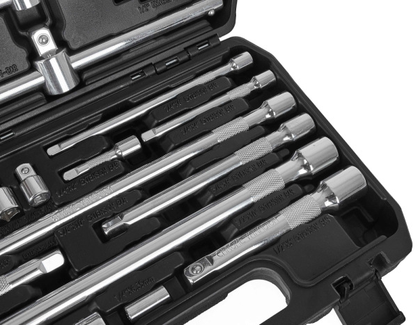 Sada vratidiel, predlžovacích nadstavcov a redukcii 1/4" 3/8" 1/2", 25-dielna sada, GEKO 7