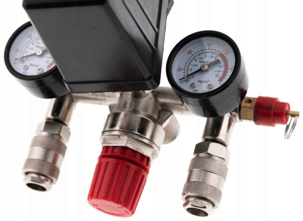 Tlakový spínač na kompresor 6-8 bar, 230V, 2 výstupy 1/4" s manometrami, MAR-POL 1
