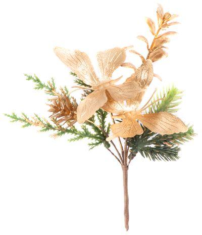 Vetvička MagicHome Vianoce, s motýlmi a jutovou stuhou, zlatá, 19 cm