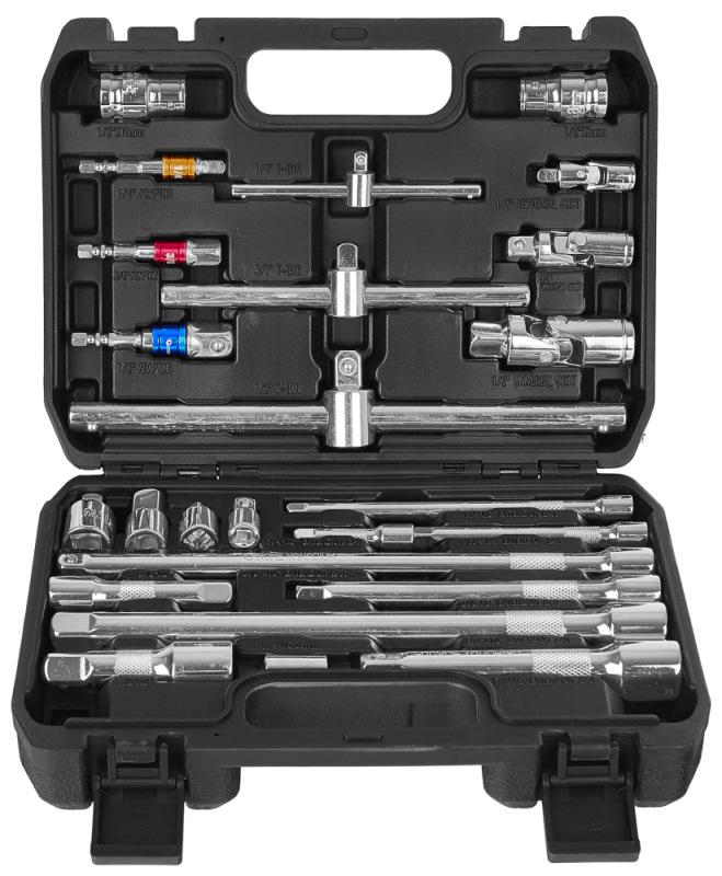 Sada vratidiel, predlžovacích nadstavcov a redukcii 1/4" 3/8" 1/2", 25-dielna sada, GEKO 1