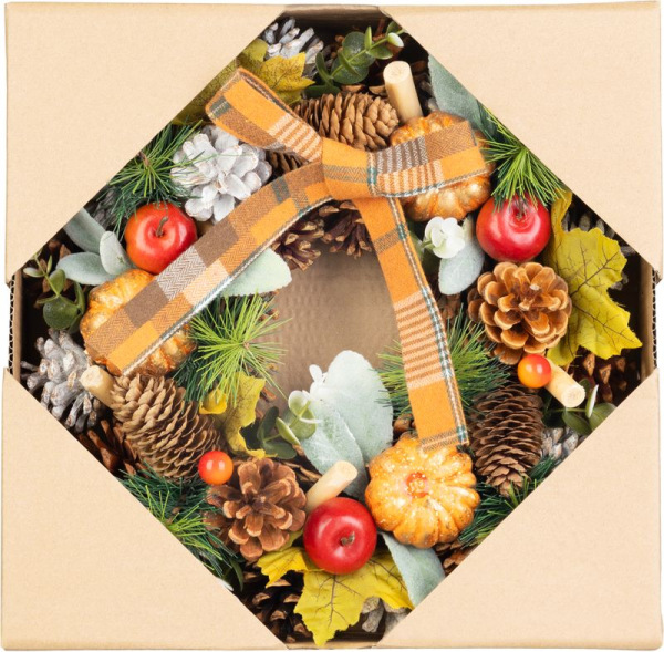 Veniec MagicHome Nature, jesenný, oranžový, s mašľou, 30 cm 1