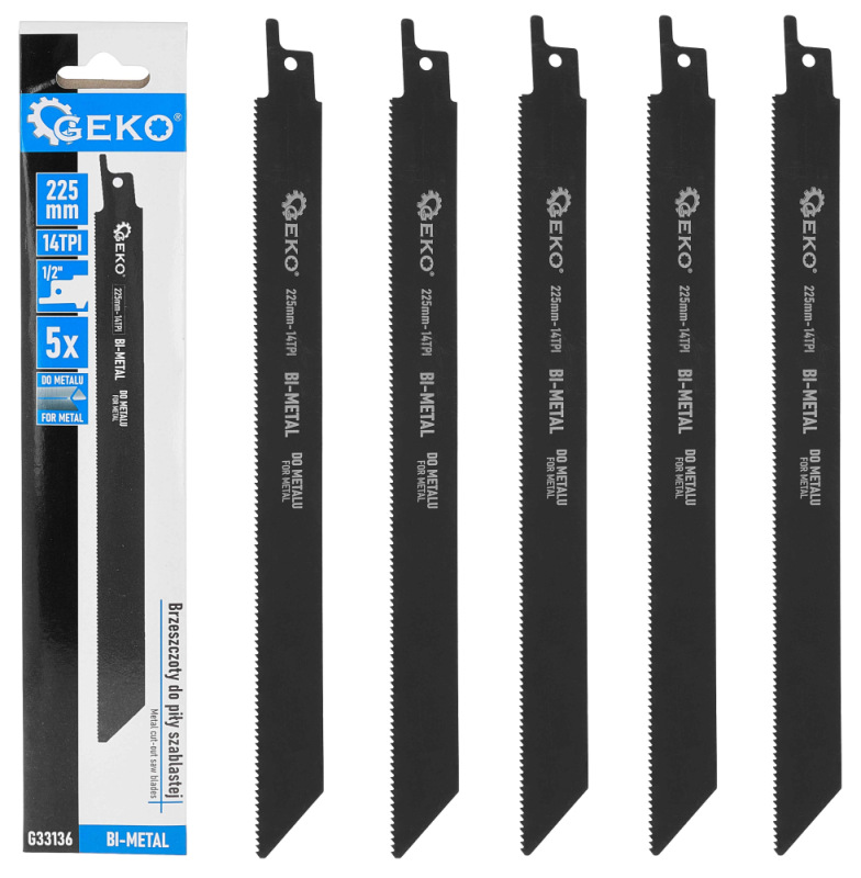 Sada mečových pílových listov na kov Bimetal 225 mm 14 TPI, 5 ks do chvostovej píly, GEKO