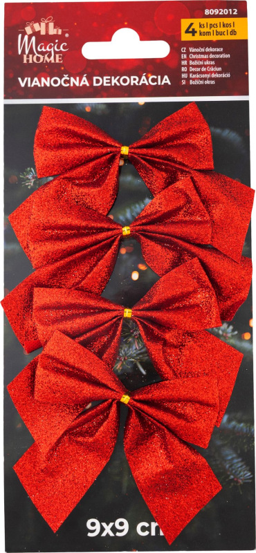 Dekorácia MagicHome Vianoce, mašla, červená, bal. 4 ks, 9 x 9 cm 2