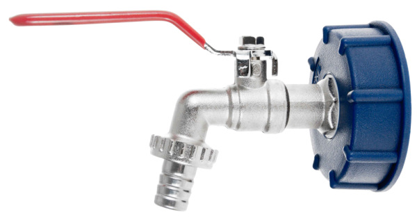 Ventil kovový pre IBC kontajner 1000 l, závit 3/4", výstup na 1/2" hadicu, GEKO