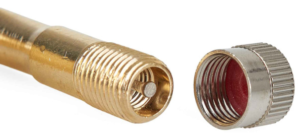 Mosadzná koncovka k hadičke s priemerom 8 mm na plnenie pneumatík, ohnutá 90°, GEKO 1