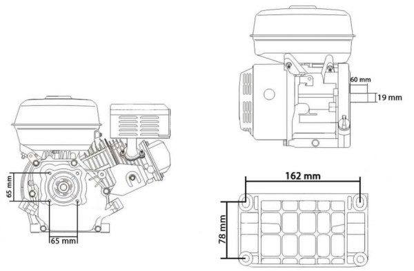 Benzínový štvortaktný spaľovací motor, 223 cm3, výkon 7,0 kW, hriadeľ 19 mm, MAR-POL 8