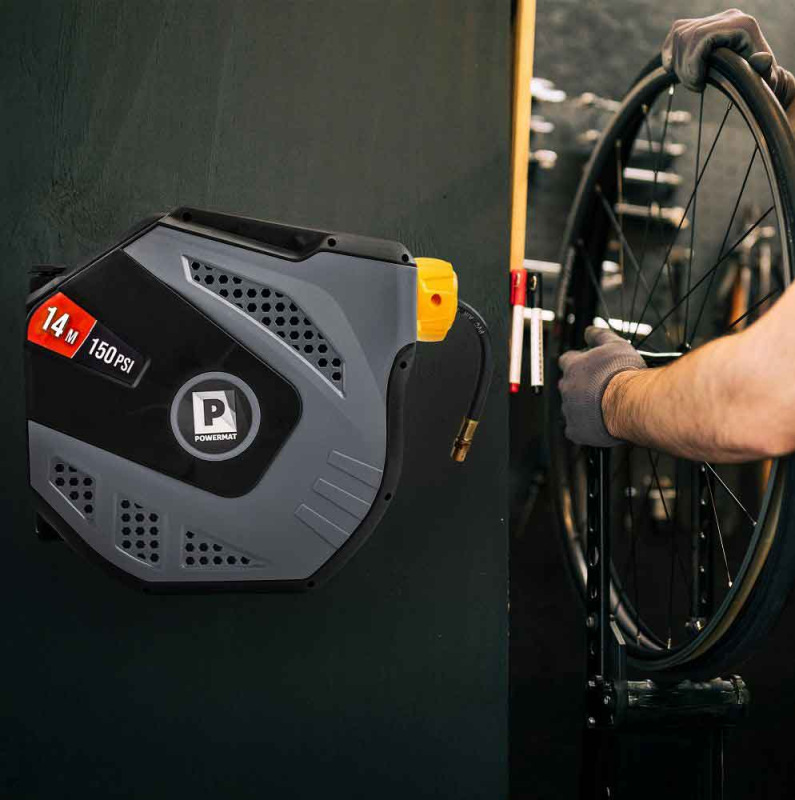 Navíjací bubon s držiakom na stenu s hadicou na vzduch, 6,5 x 10 mm, dĺžka 14 m, POWERMAT 14