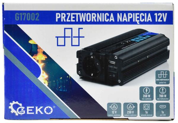 Menič napätia, vstup 12V/ výstup 230V, trvalý výkon 350W/nárazový výkon 700W, GEKO 1