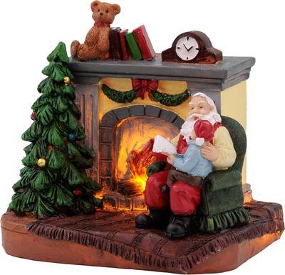 Dekorácia MagicHome Vianoce, Santa s dieťaťom pri krbe, LED, interiér, 10,5x8x9 cm, sellbox 12 ks