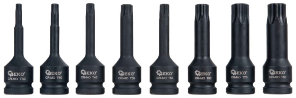 Sada úderových TORX hlavíc 1/2", T30 - T80, 8-dielna, GEKO 2