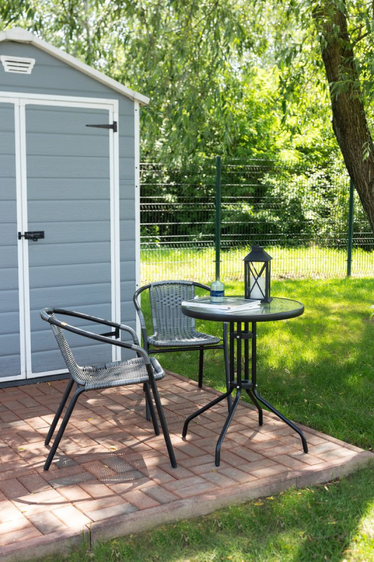 Set balkónový ALESIA, čierny/antracit, stôl 70x60 cm, 2x stolička 52x55x73 cm, oceľ 2
