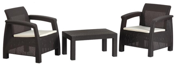 Set terasový CAYMAN, Mocca, stôl, kreslo 1x stôl, 3x kreslo
