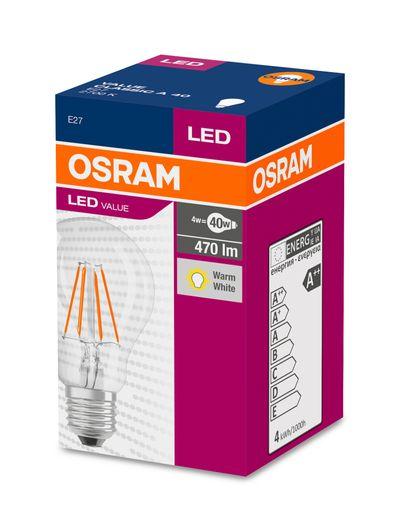 Žiarovka OSRAM® LED FIL 040 (ean9634) non-dim, 4W/827 E27 2700K Value CLASSIC A 1