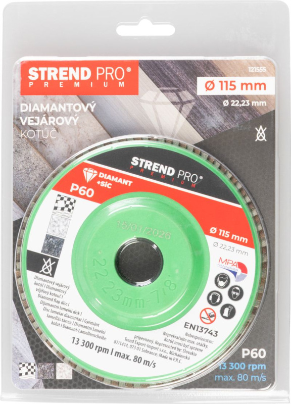Kotúč Strend Pro Premium 115 x 22 mm, brúsny, P60, diamantový, lamelový 4