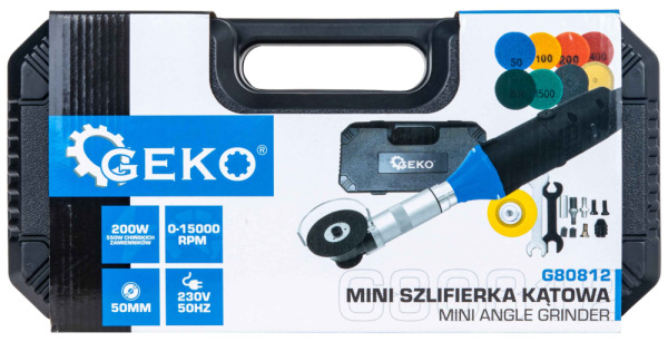 Mini uhlová brúska s priemerom 50 mm, 200 W, príslušenstvo, GEKO 14