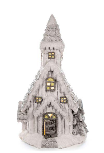 Dekorácia MagicHome Vianoce, Kostol, 9 LED žltá, keramika, 3xAAA, interiér, 30x20,5x51,5 cm