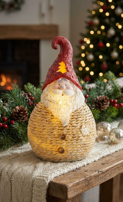 Postavička MagicHome Vianoce, Santa okrúhly malý, LED, polyresin, 19,5 cm 1