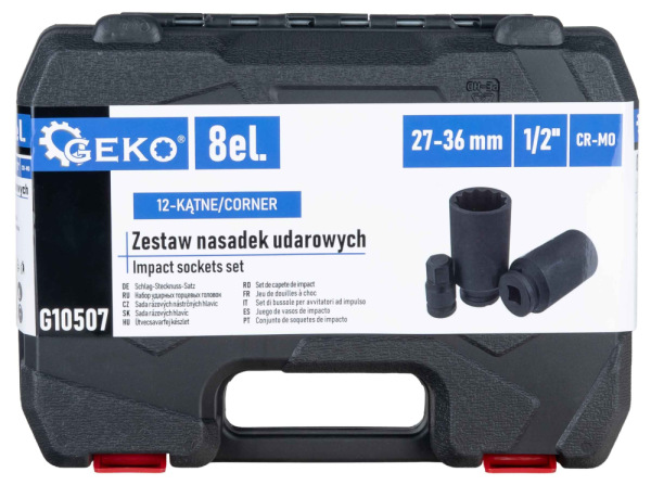 Sada 1/2" úderových hlavíc 12HRAN 27-36 mm a 6HRAN H14-H19 v kazete, GEKO 7