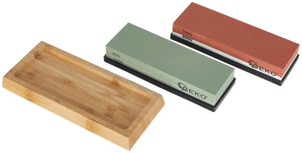 Sada brúsnych kameňov s vodiacou lištou a koženým pásom, zrnitosť 400-8000, GEKO 4