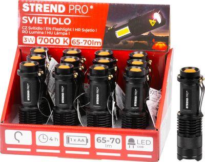 Svietidlo Strend Pro Flashlight NX1040, 3 W, 70+65 lm, s bočným svetlom, Zoom, 1xAA, Sellbox 12 ks