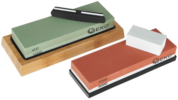 Sada brúsnych kameňov s vodiacou lištou a koženým pásom, zrnitosť 400-8000, GEKO 2