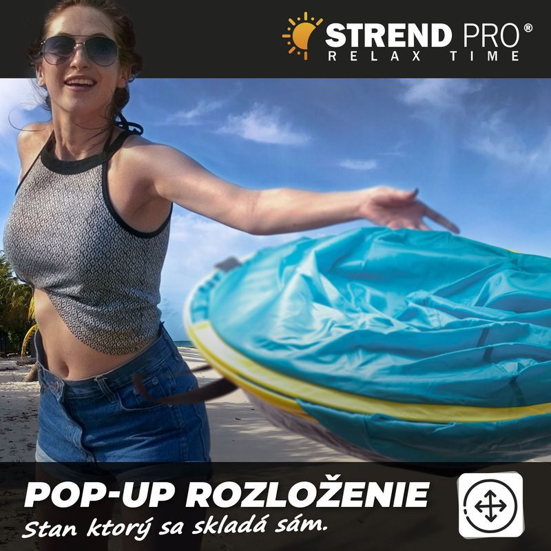 Stan Strend Pro, rozkladací, plážový, modro-žltý, 220x120x95 cm 13