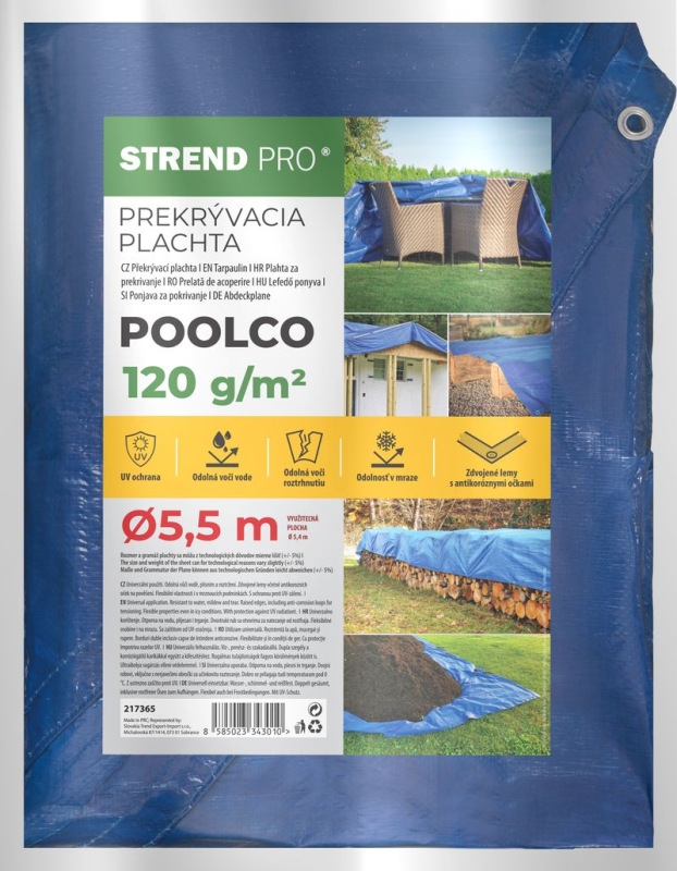 Plachta Tarpaulin Poolco 5,5 m ,120 g/m, zakrývacia, modrá, okrúhla, s okami 1