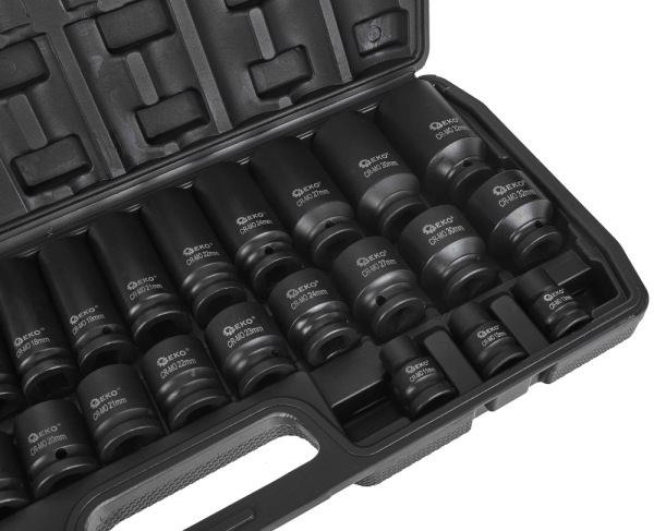 Sada 1/2" úderových hlavíc dlhých i krátkych 8-32 mm, 35-dielna sada v kazete, GEKO 4