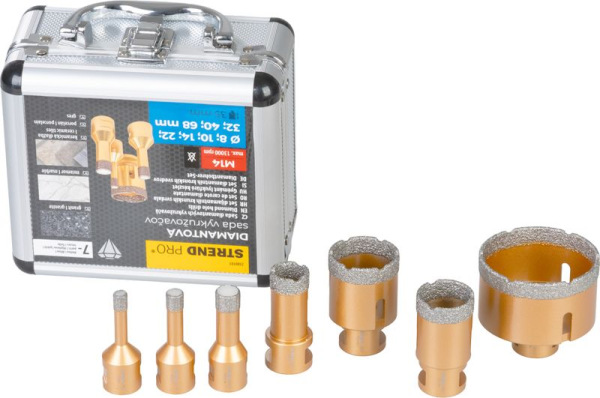 Sada vyrezávačov Strend Pro, diamantová, 8 - 68 mm, M14, hliníkový box. sada 7 ks 2