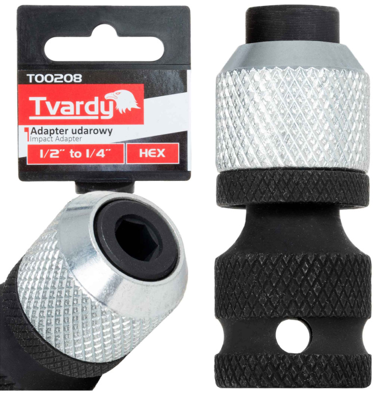 Adaptér úderový do pneumatického uťahováka, upínanie 1/2" na 1/4" HEX, TVARDY