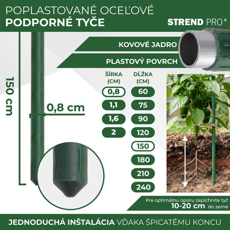 Tyč Garden SB 8/1500 mm, oceľ/plast, zelená, oporná k rastlinám a paradajkám 2