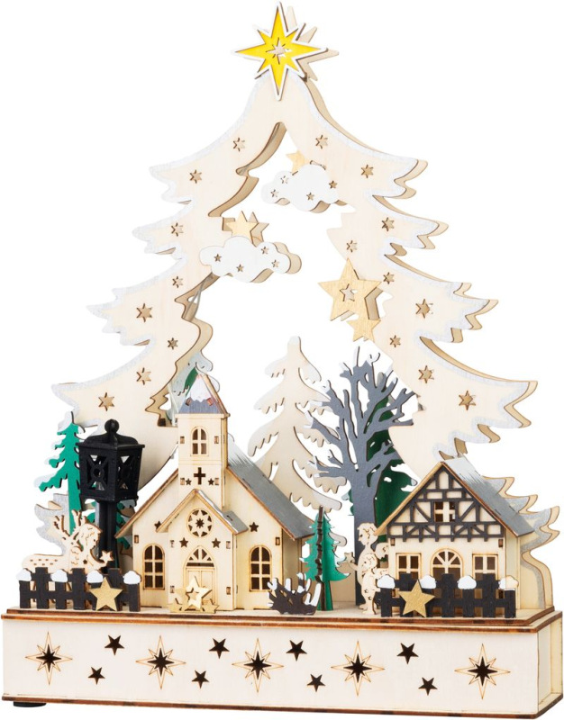 Dekorácia MagicHome Vianoce, dedinka, plast, 12xLED teplá biela, 25x7.5x32 cm, 2xAA 1